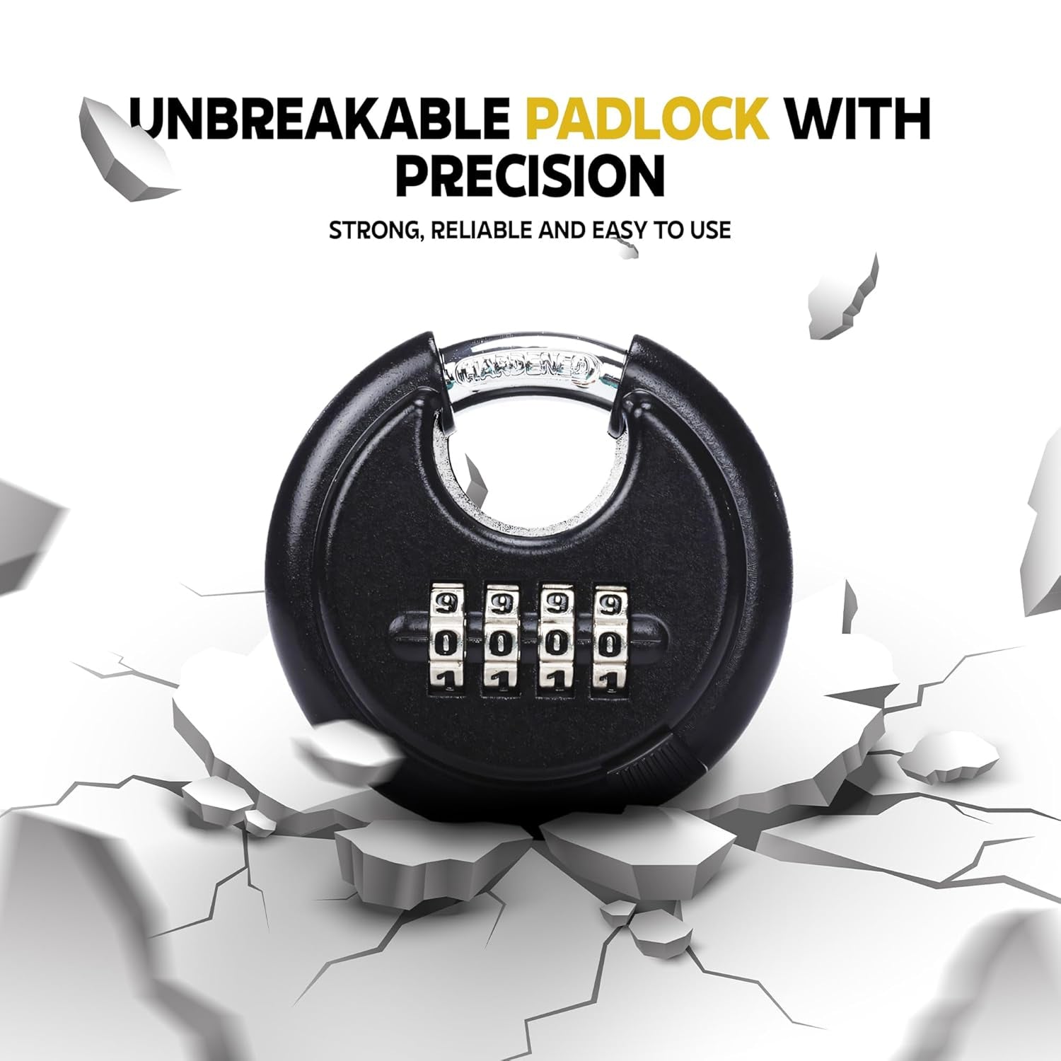 AINEXA Heavy-Duty 4-Digit Combination Disc Padlock – Black