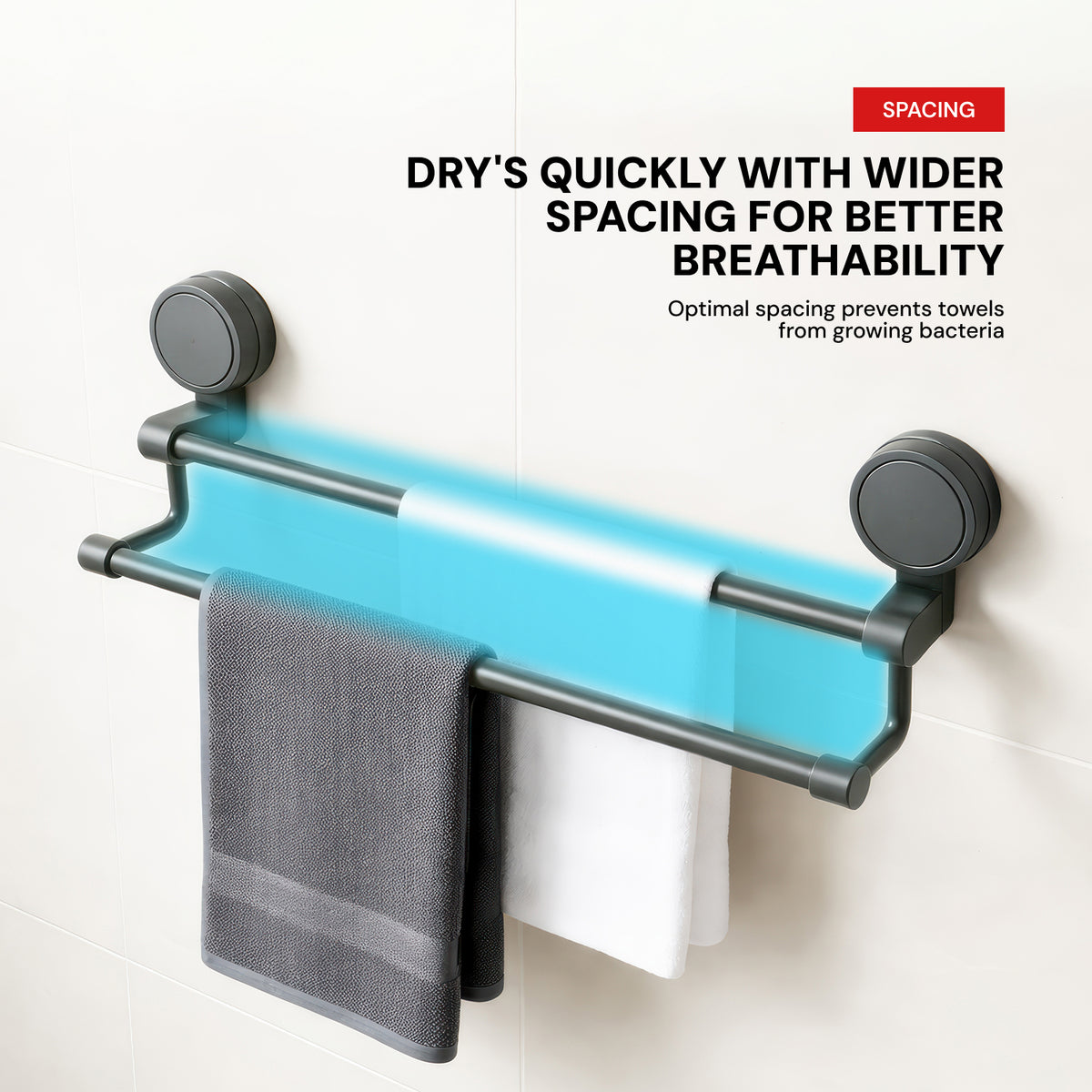 AINEXA Vacuum Suction Aluminium Double Towel Bar – Matte Grey