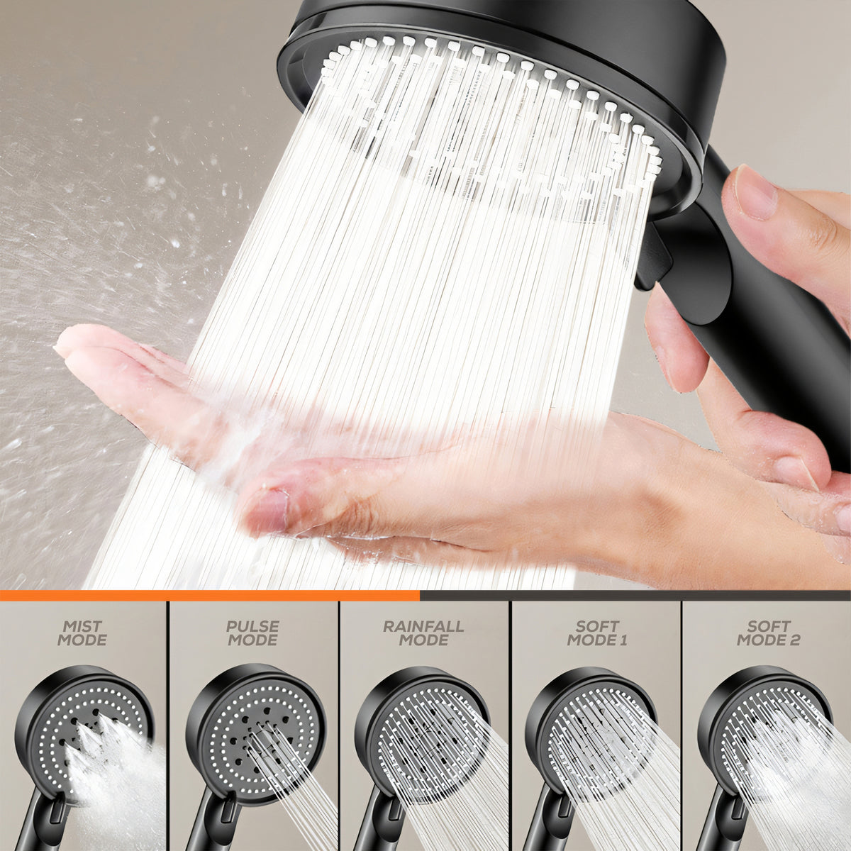 AINEXA 5-Mode High-Pressure Handheld Shower Head – Black