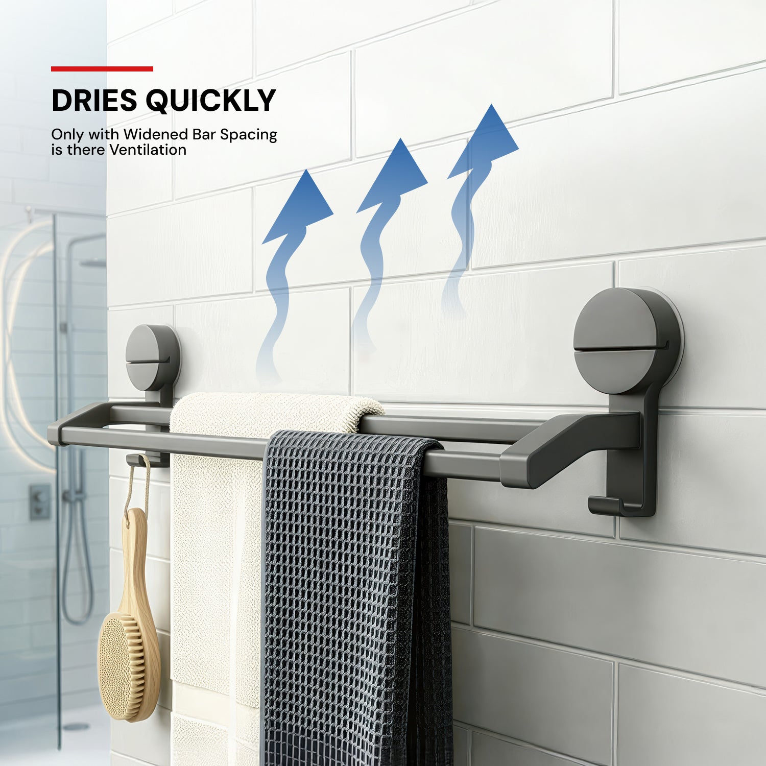AINEXA 24-Inch Suction Double Towel Bar – Matte Grey