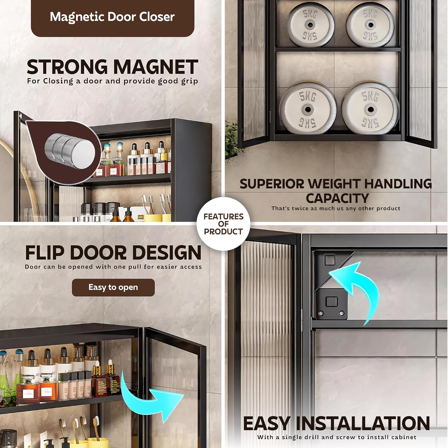 AINEXA 40 cm 2-Layer Wall-Mounted Bathroom Storage Cabinet – Black