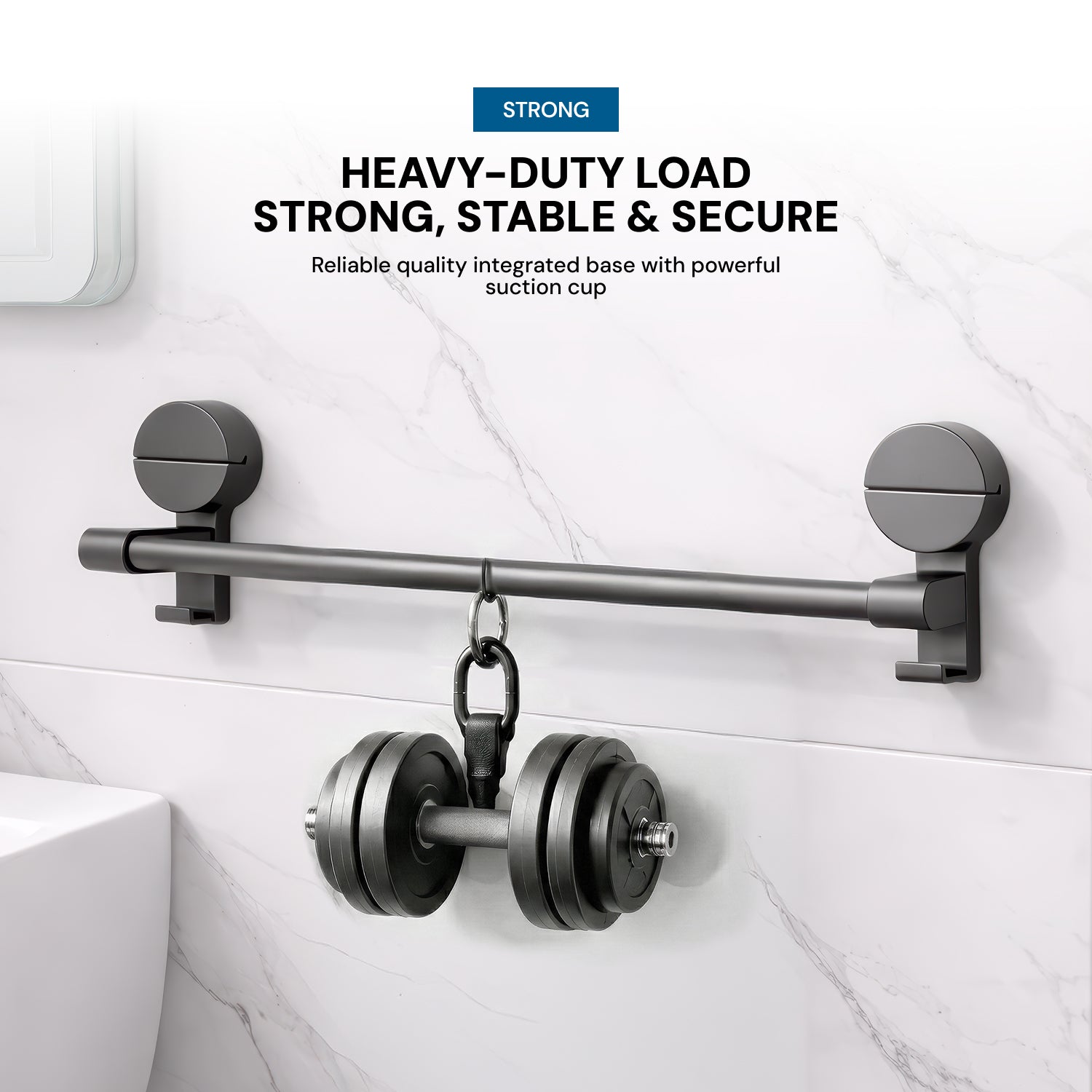 AINEXA Vacuum Suction Aluminium Towel Holder with Hooks – Matte Grey