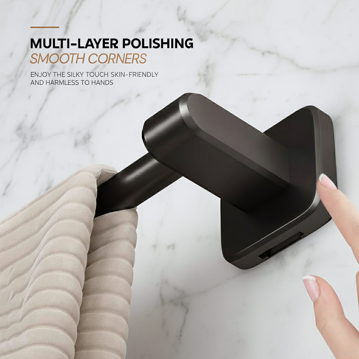 AINEXA Self-Adhesive Aluminium Towel Holder – Matte Black