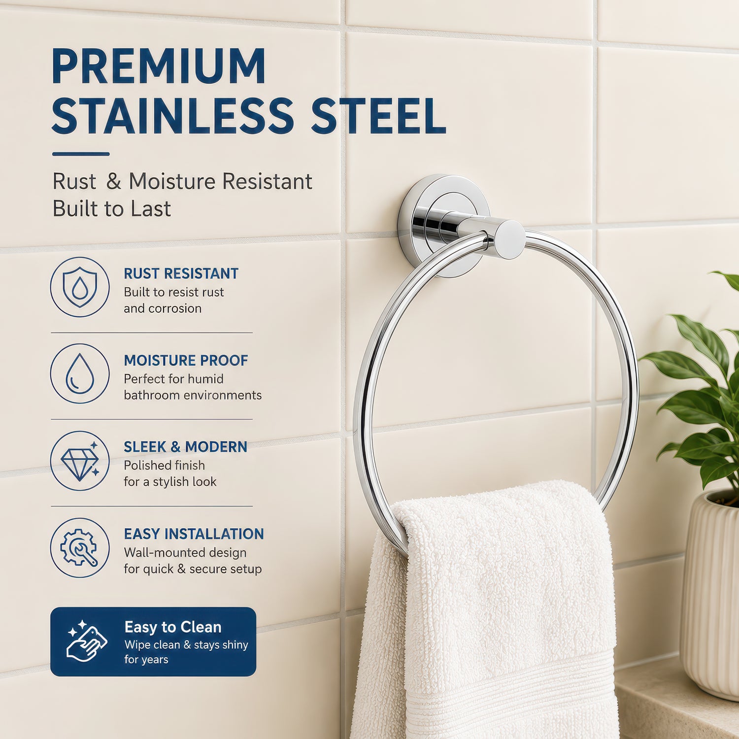 AINEXA Stainless Steel Wall-Mounted Towel Ring – Silver