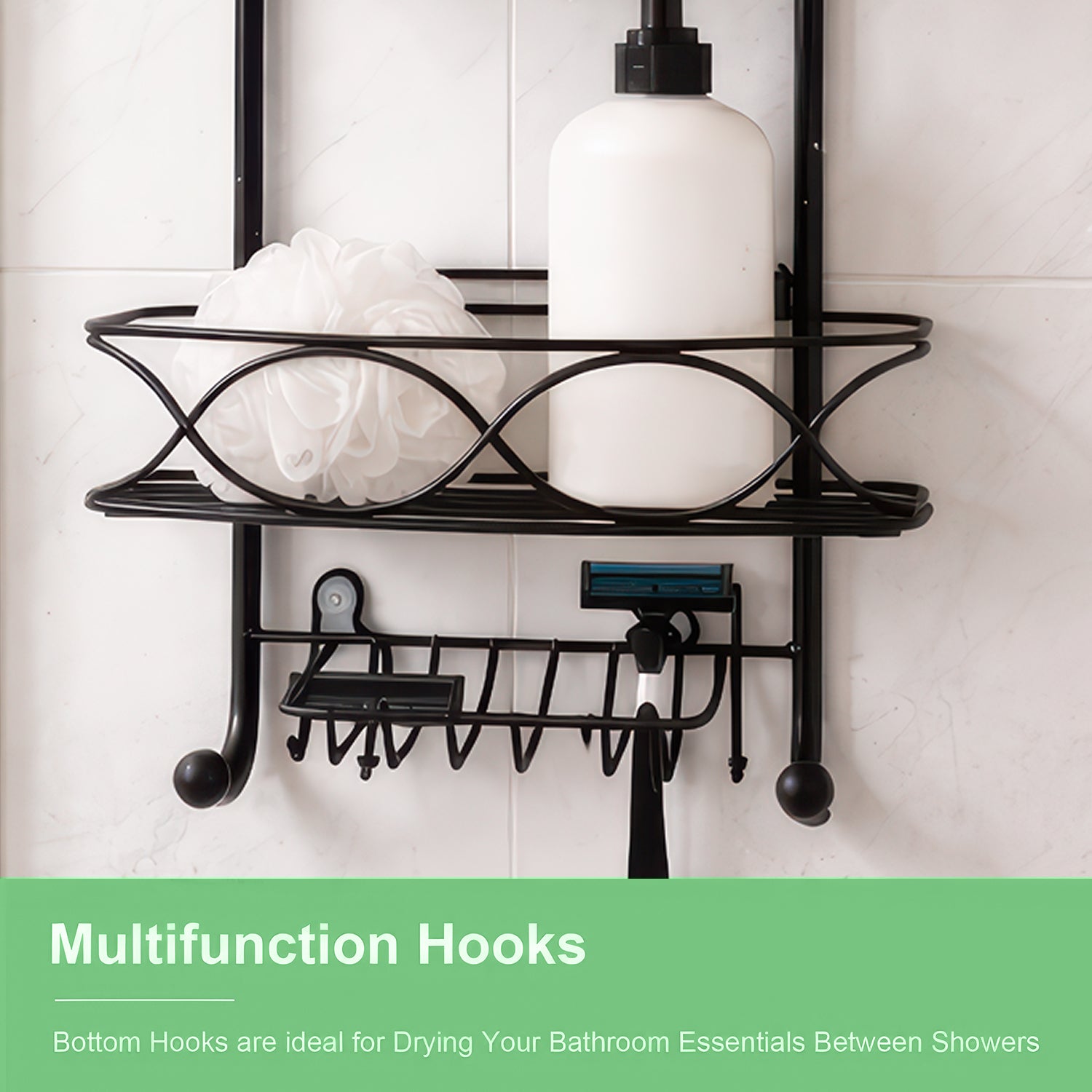 AINEXA 2-Tier Hanging Shower Caddy with Soap Rack – Black