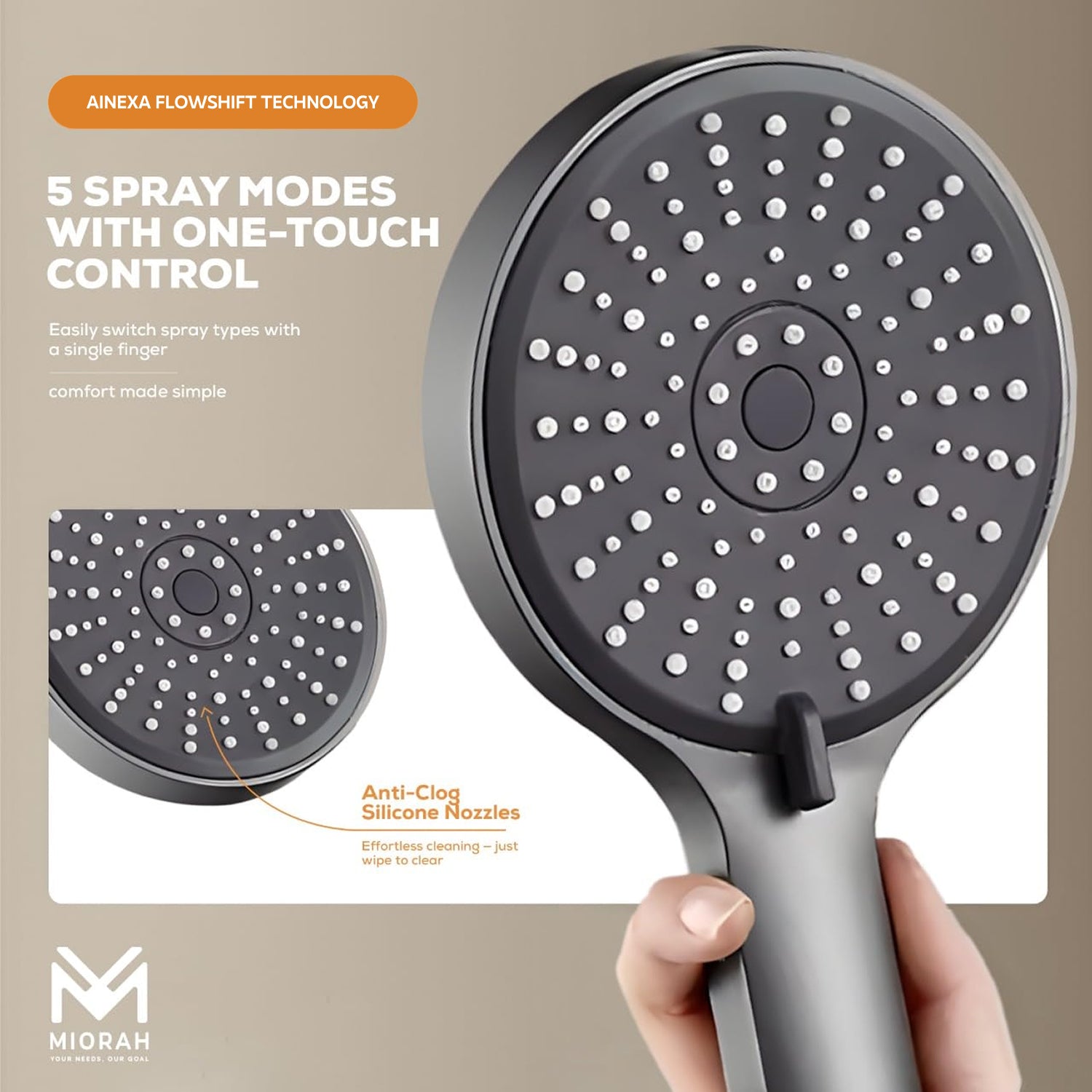 AINEXA Adjustable Wall-Mounted Shower Head Holder – Black