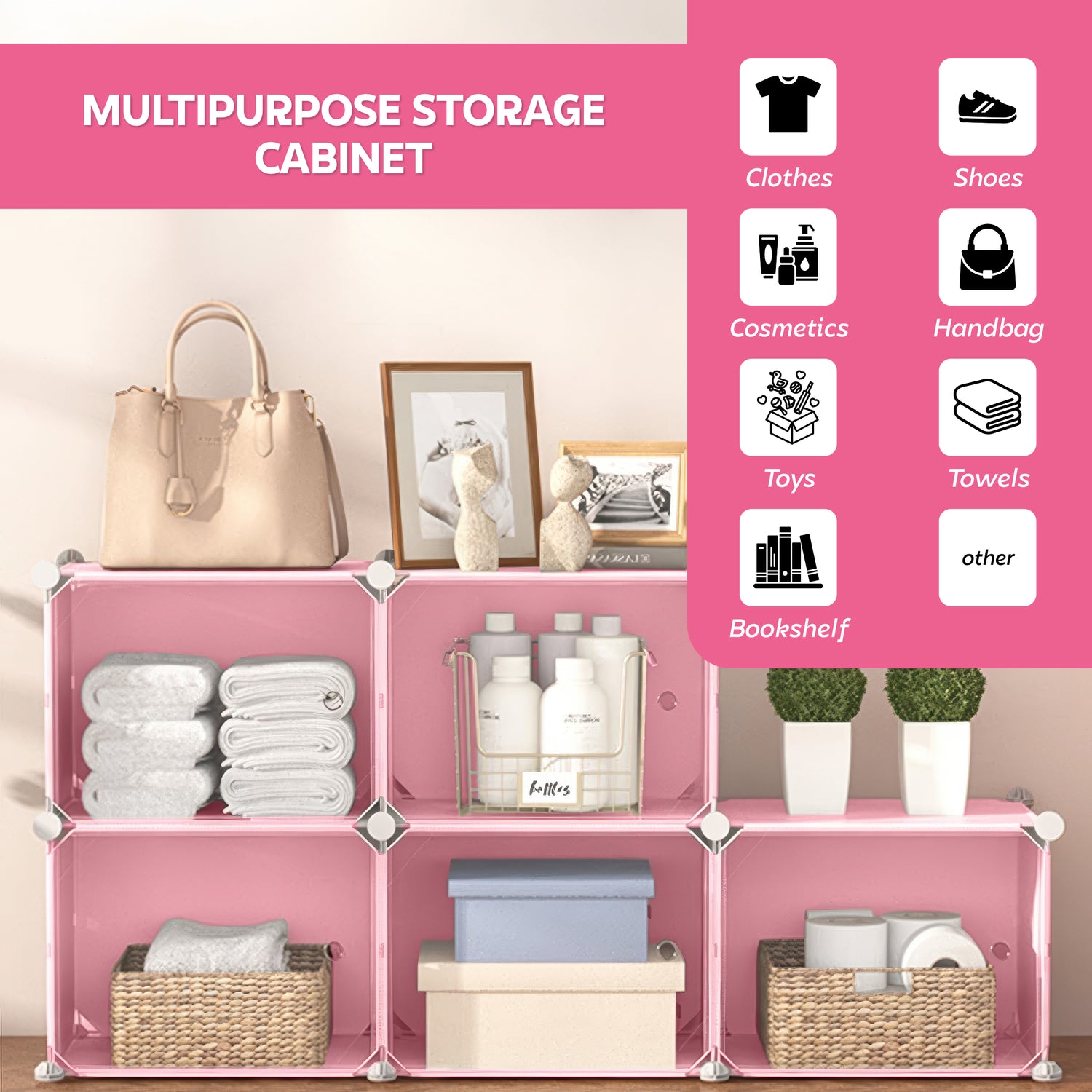 AINEXA 4-Layer Foldable Plastic Shoe Rack with Door Cover – Pink