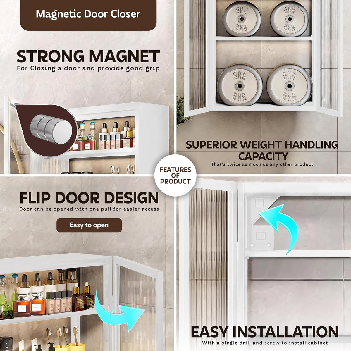 AINEXA 50 cm 2-Layer Wall-Mounted Bathroom Storage Cabinet – White