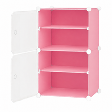 AINEXA 4-Layer Foldable Plastic Shoe Rack with Door Cover – Pink