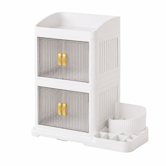 AINEXA 3-Layer 360° Rotating Makeup Organiser with Brush Holder – White