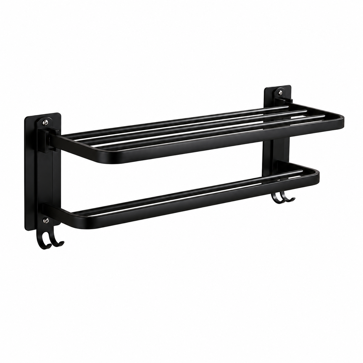AINEXA 24-Inch Aluminium Towel Rack with Hooks – Matte Black