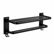 AINEXA 24-Inch Aluminium Towel Rack with Hooks – Matte Black