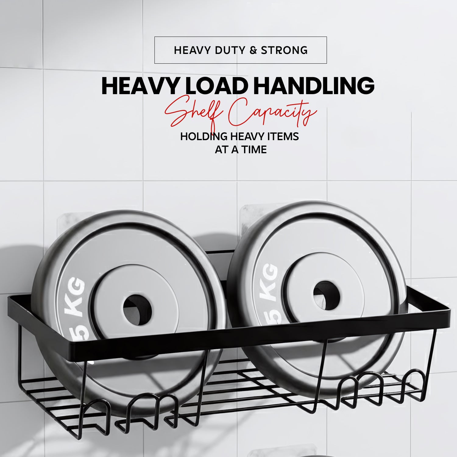 AINEXA 2-Piece Self-Adhesive Carbon Steel Bathroom Shelves – No Drill