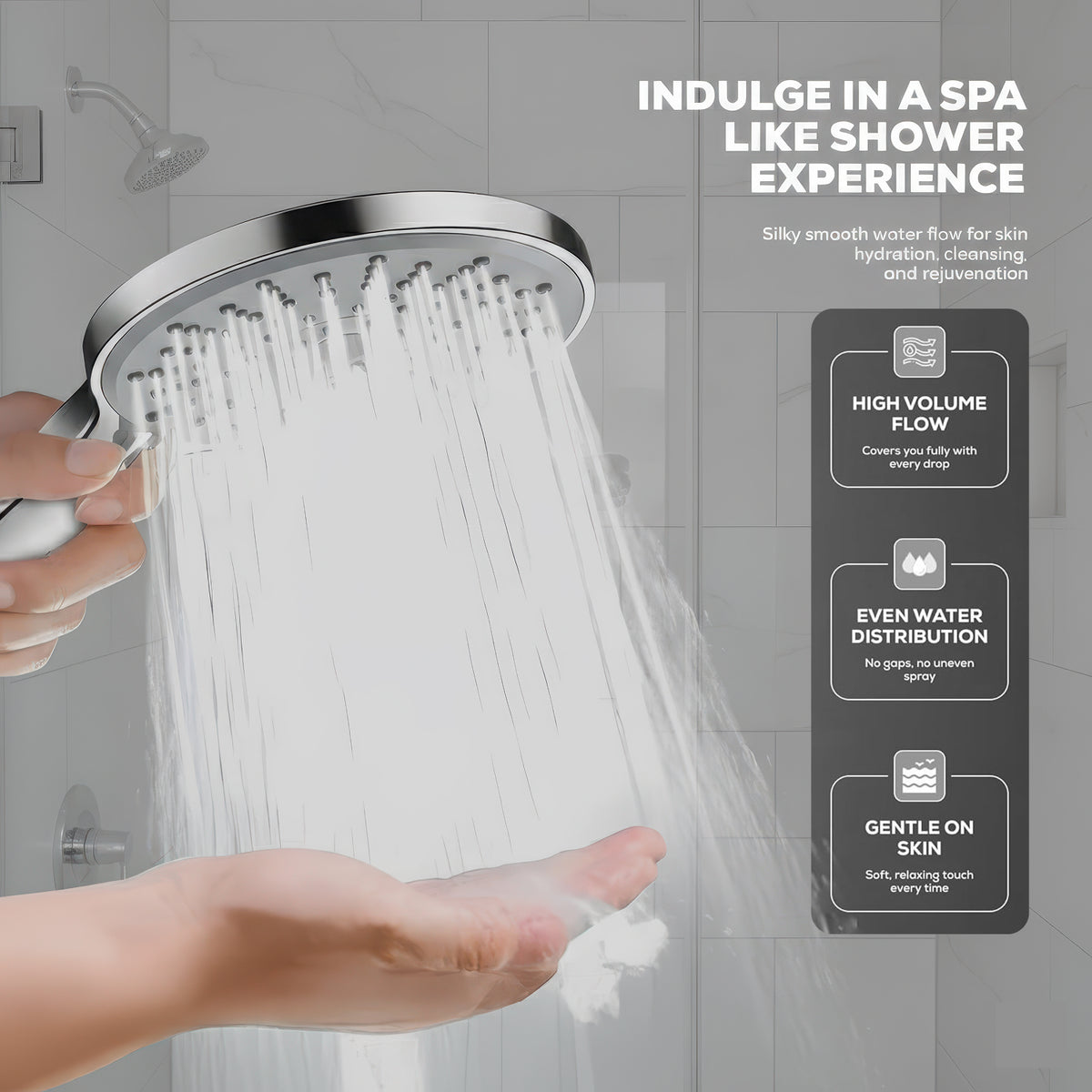 AINEXA 5-Function High-Pressure Hand Shower Set with 1 m Hose – Silver