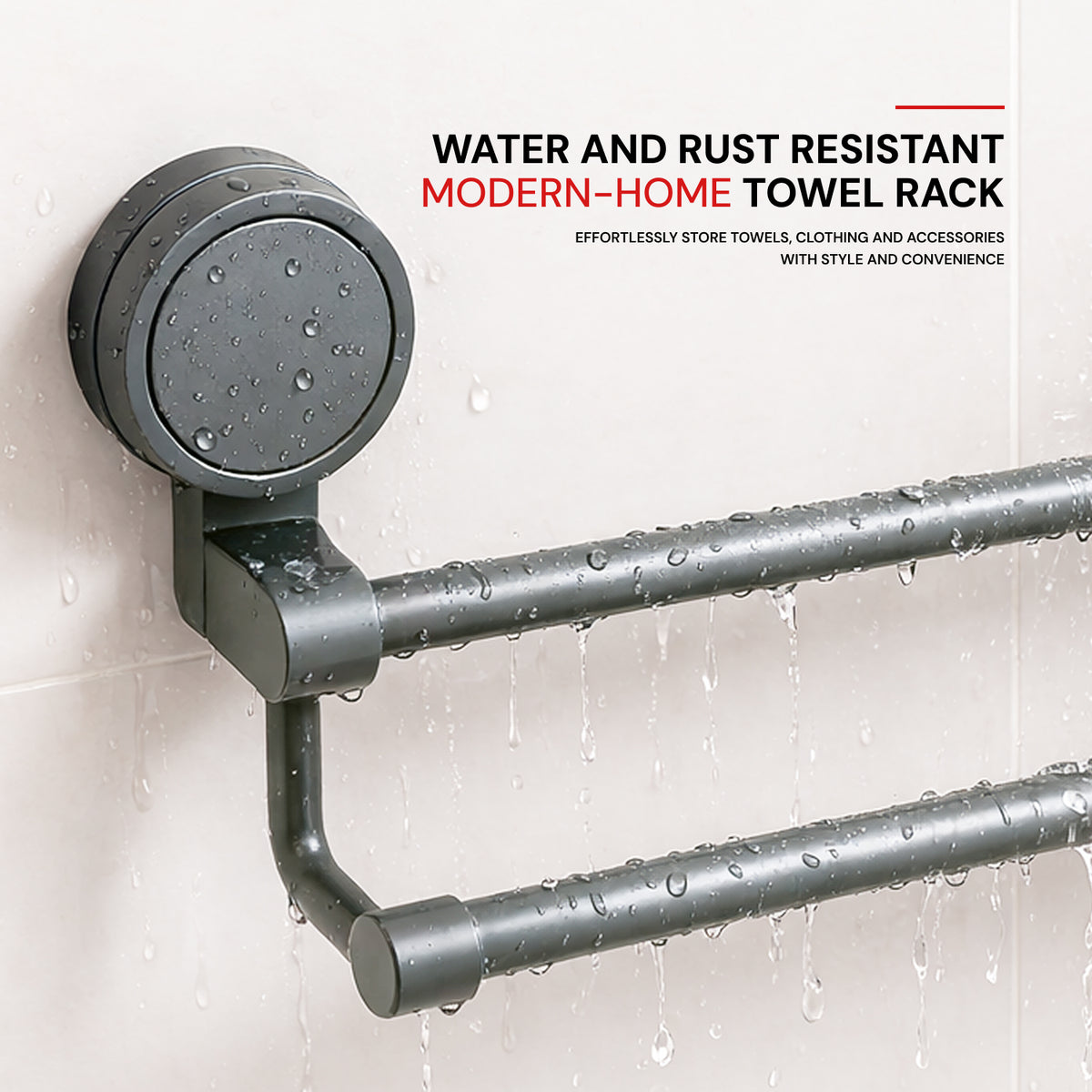 AINEXA Vacuum Suction Aluminium Double Towel Bar – Matte Grey