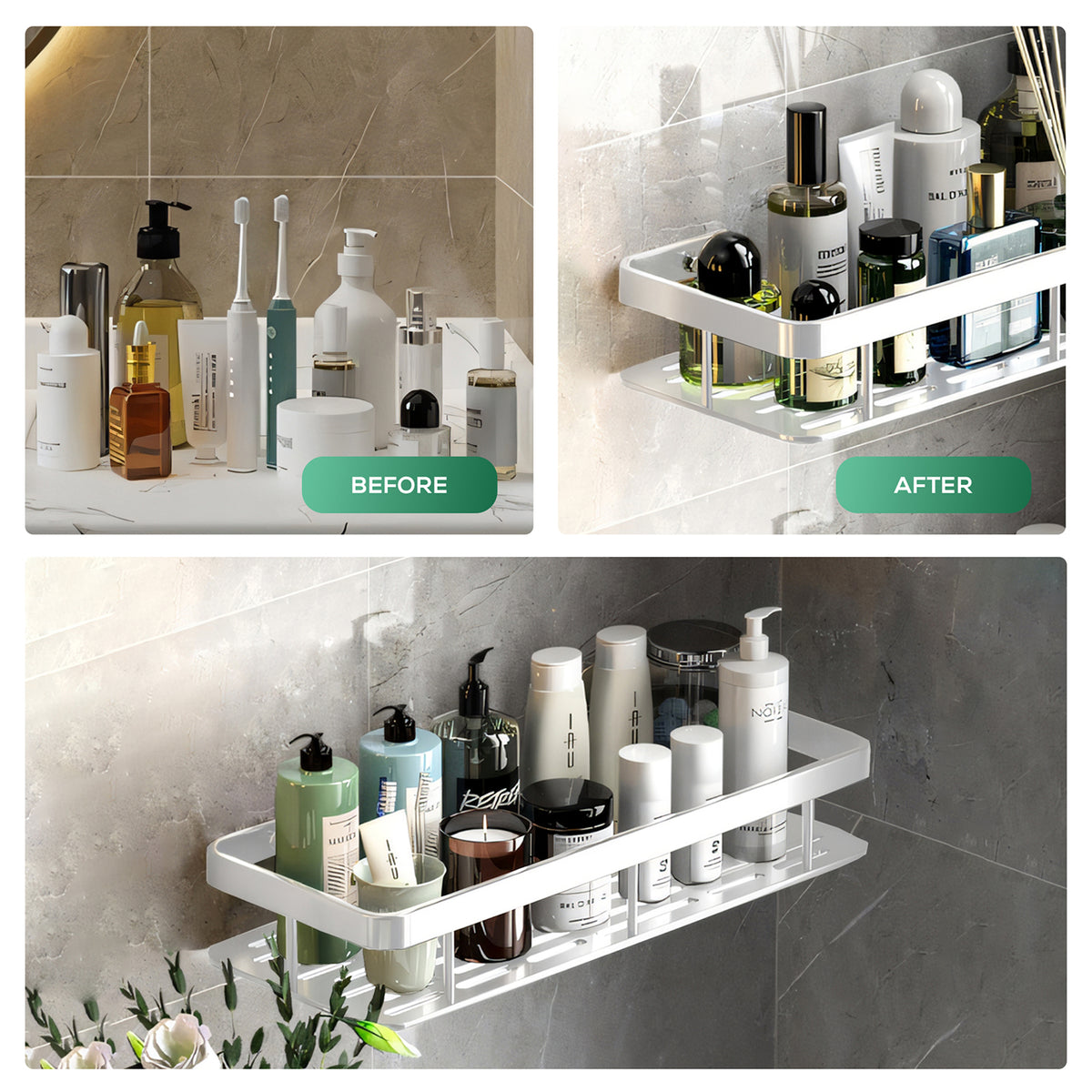 AINEXA 2-Piece Self-Adhesive Bathroom Shelves – Black