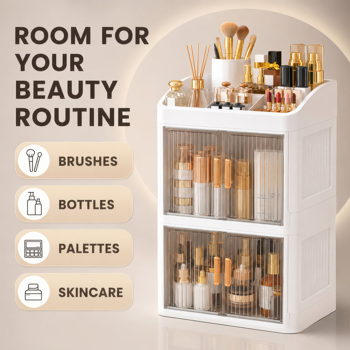 AINEXA 3-Layer Cosmetic & Makeup Organiser with Drawers – White