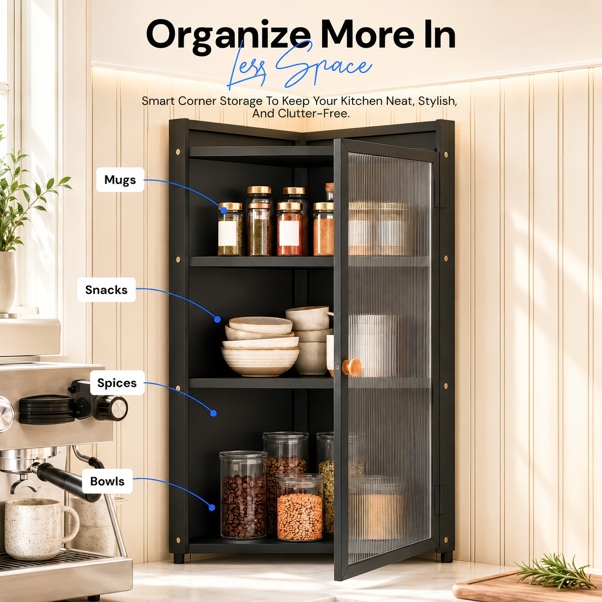 AINEXA 40 cm 3-Layer Corner Kitchen Storage Cabinet with Door – Black
