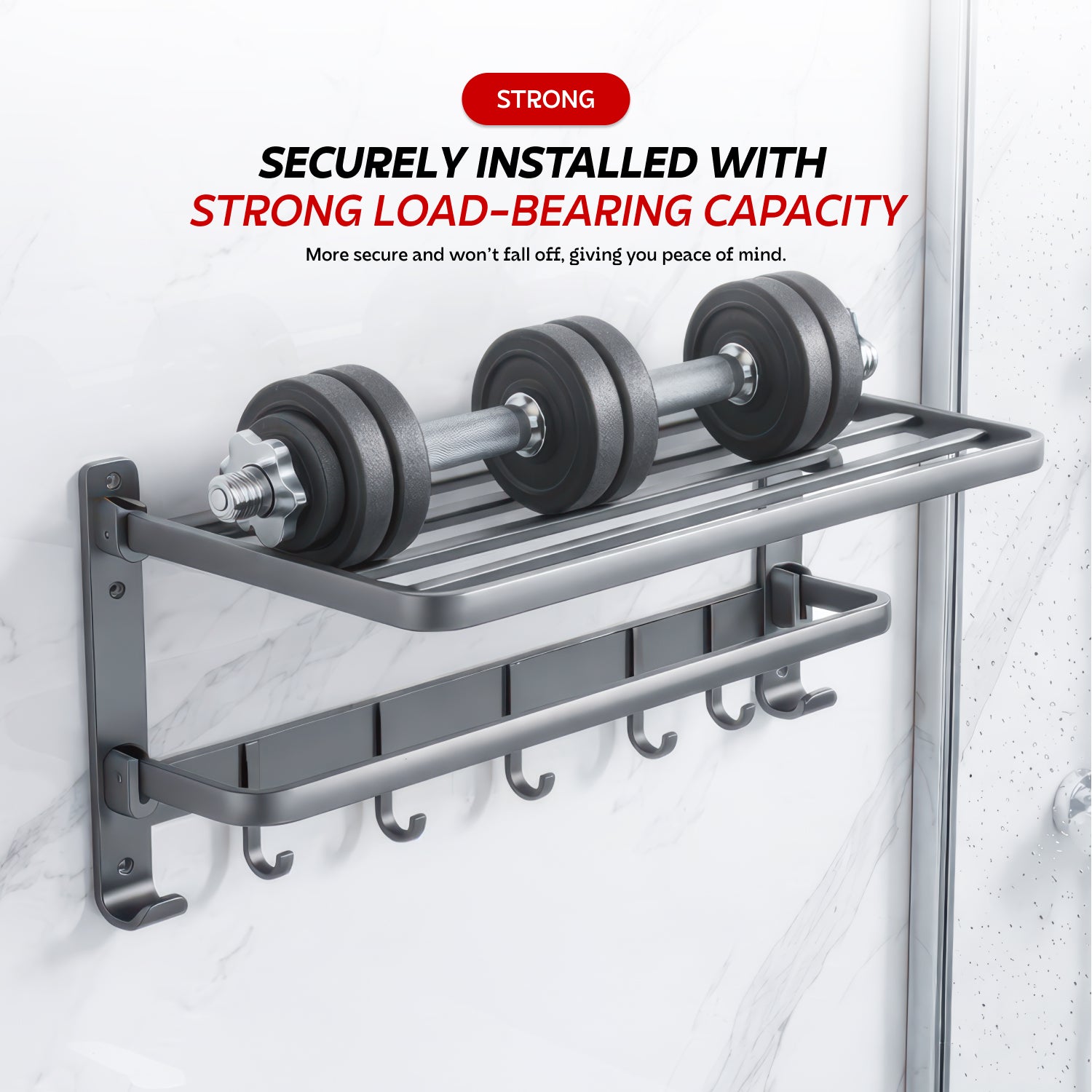 AINEXA 24-Inch Aluminium Towel Rack with Hooks – Matte Grey
