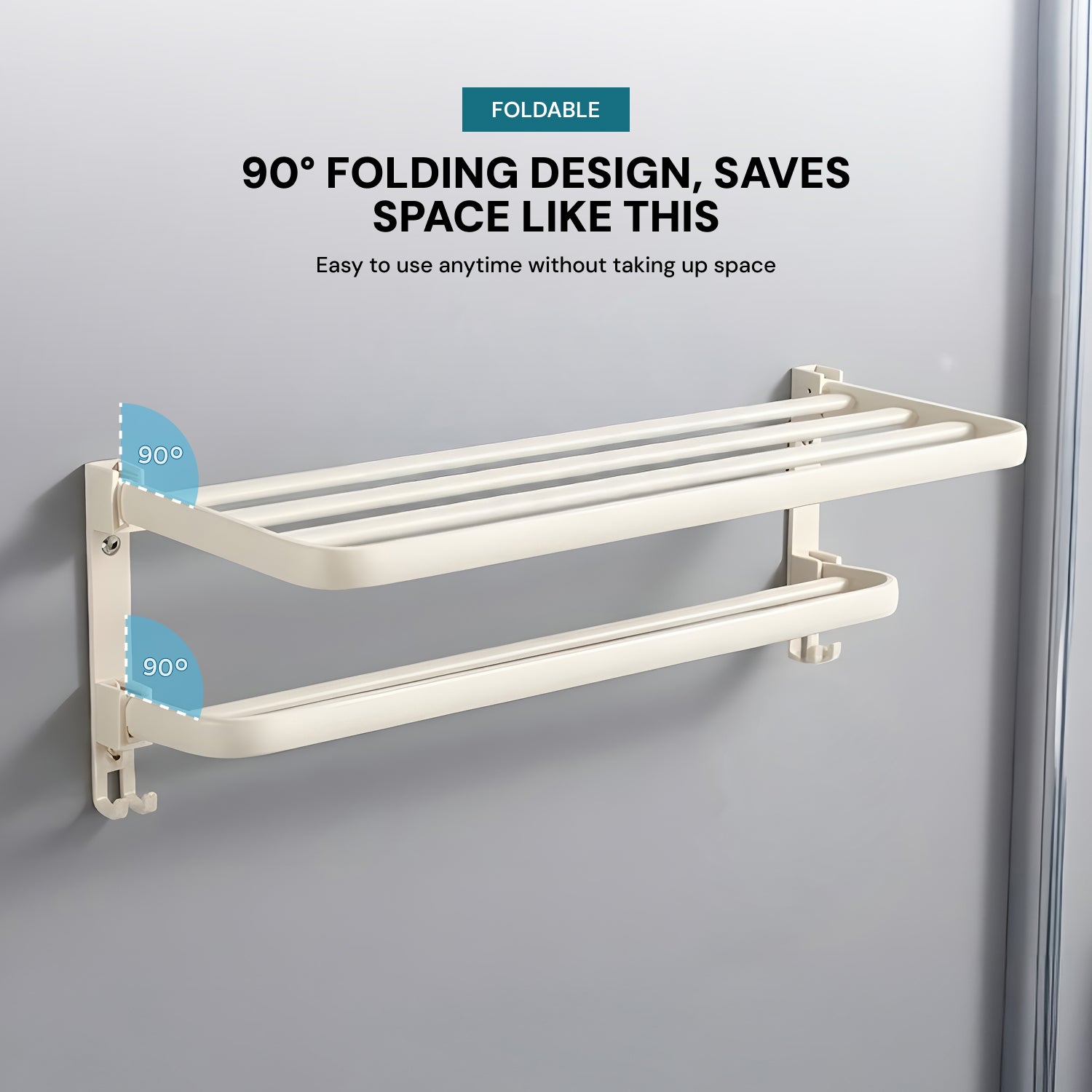 AINEXA 24-Inch Self-Adhesive Aluminium Towel Rack with Hooks – White