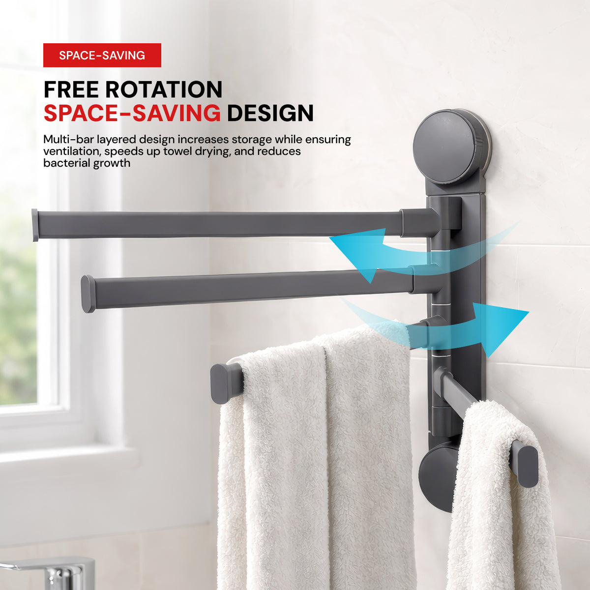 AINEXA 4-Bar Vacuum Suction Aluminium Towel Rack – Matte Grey