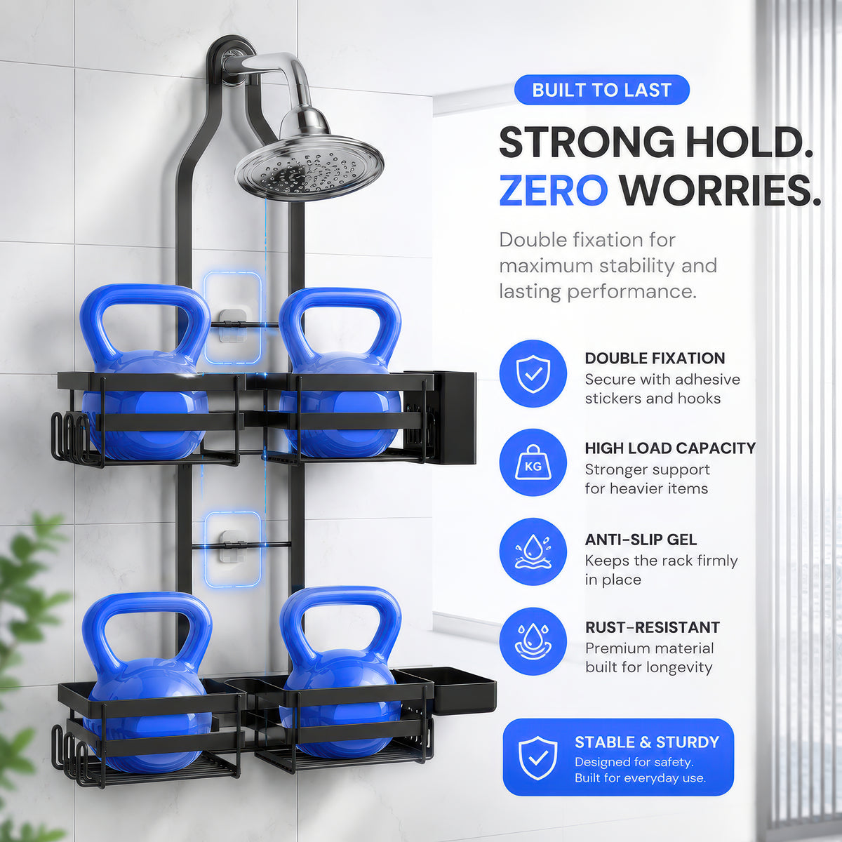 AINEXA 3-Tier Hanging Shower Caddy with Hooks – No Drill