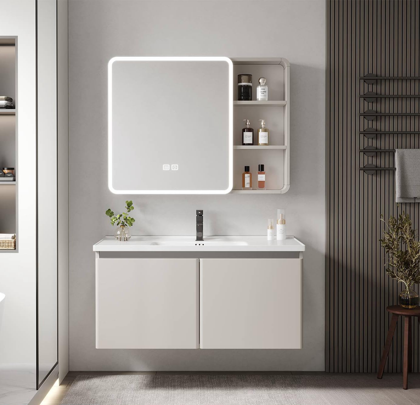 AINEXA Wall-Mounted Vanity Cabinet Set with Sink & Mirror Storage