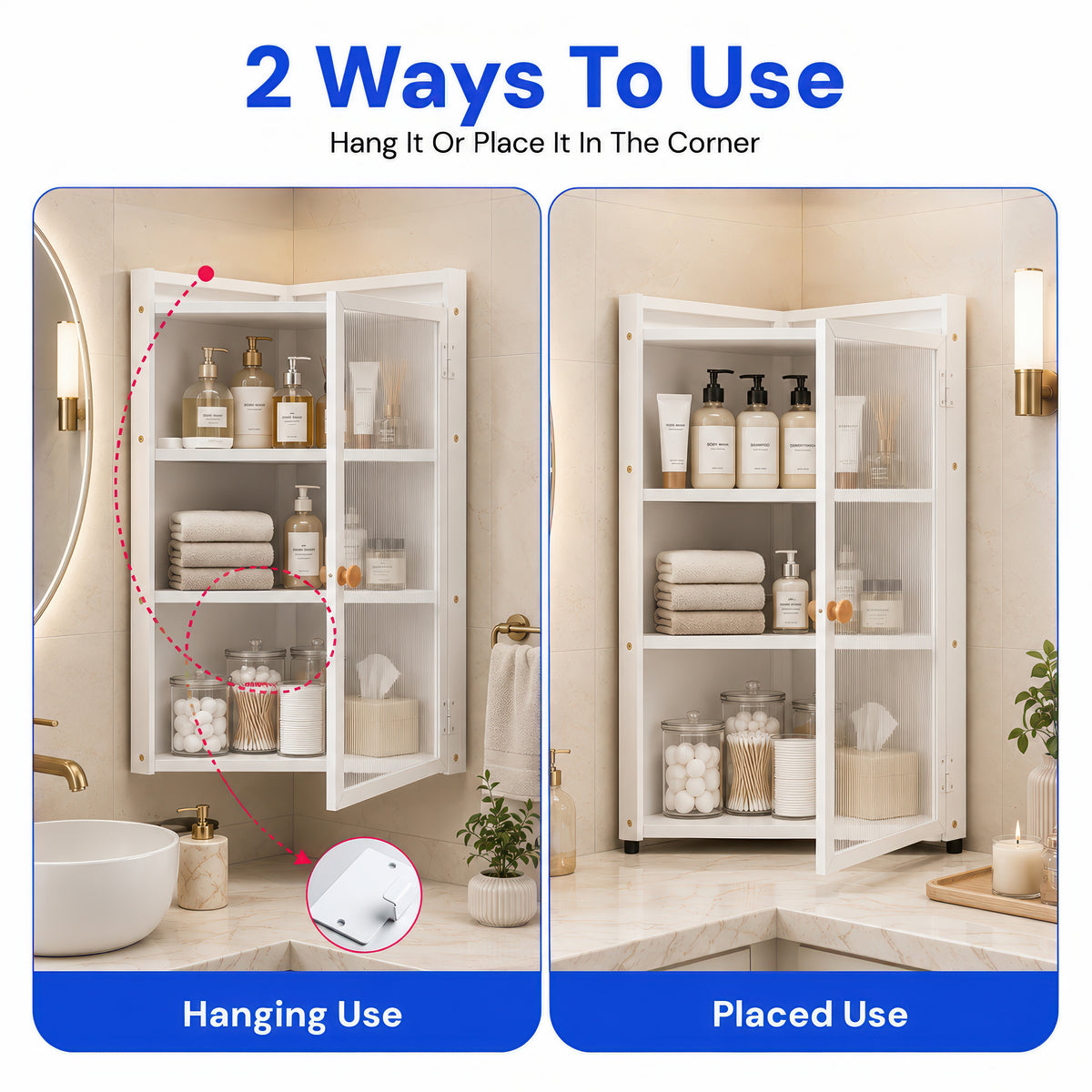 AINEXA 40 cm 3-Layer Bathroom Corner Cabinet with Door – White