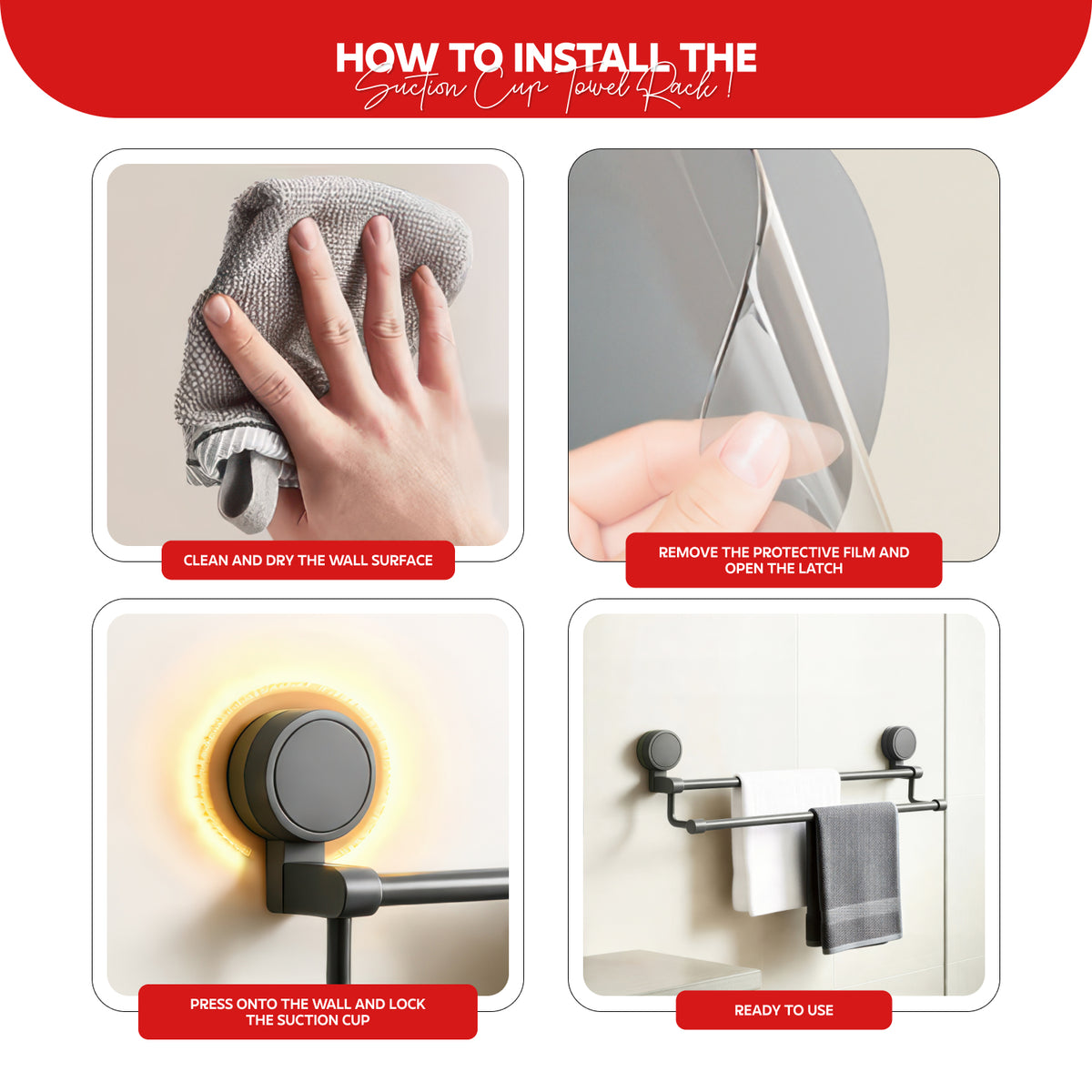 AINEXA Vacuum Suction Aluminium Double Towel Bar – Matte Grey