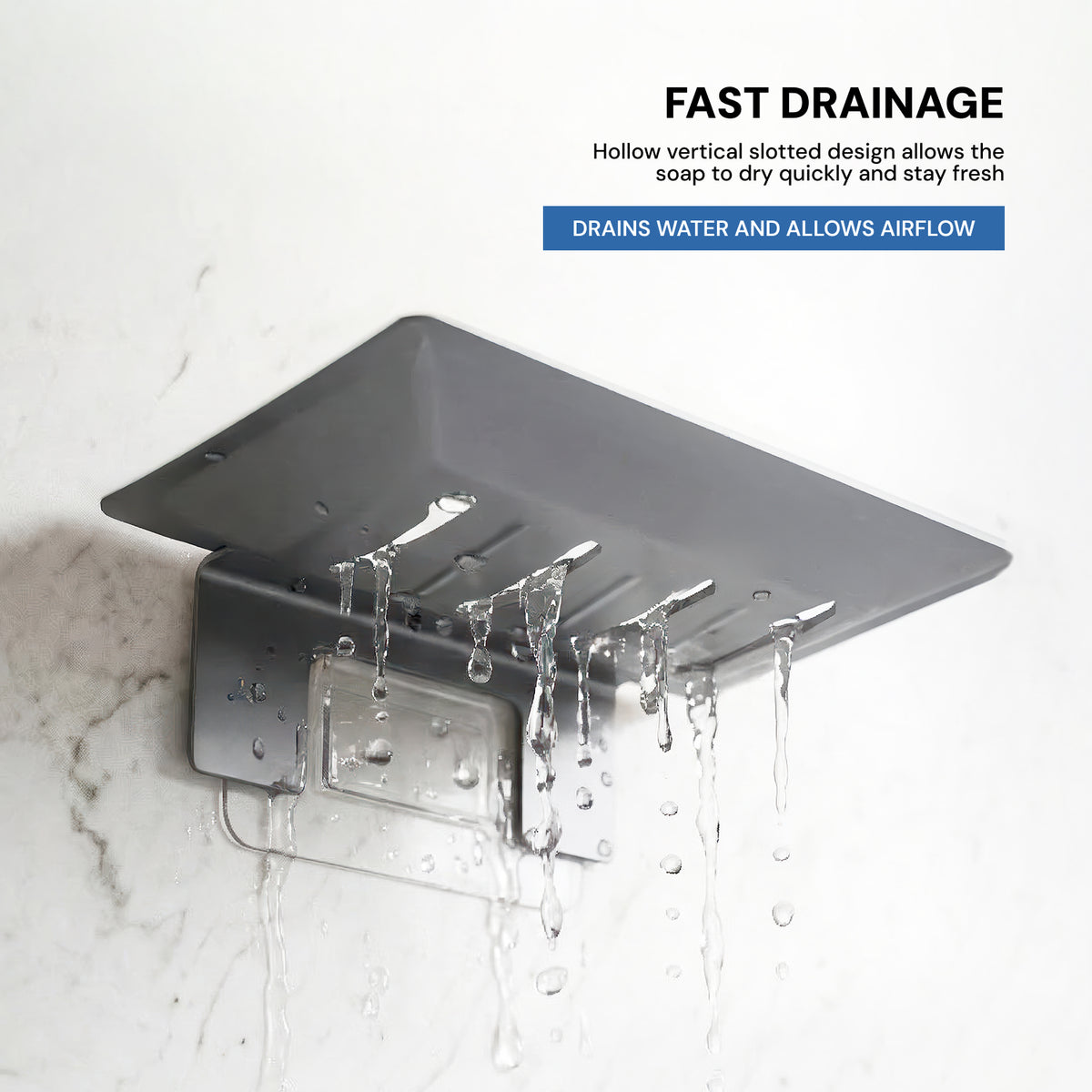 AINEXA Self-Adhesive Aluminium Soap Holder with Drain Tray