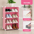 AINEXA 4-Layer Foldable Plastic Shoe Rack with Door Cover – Pink