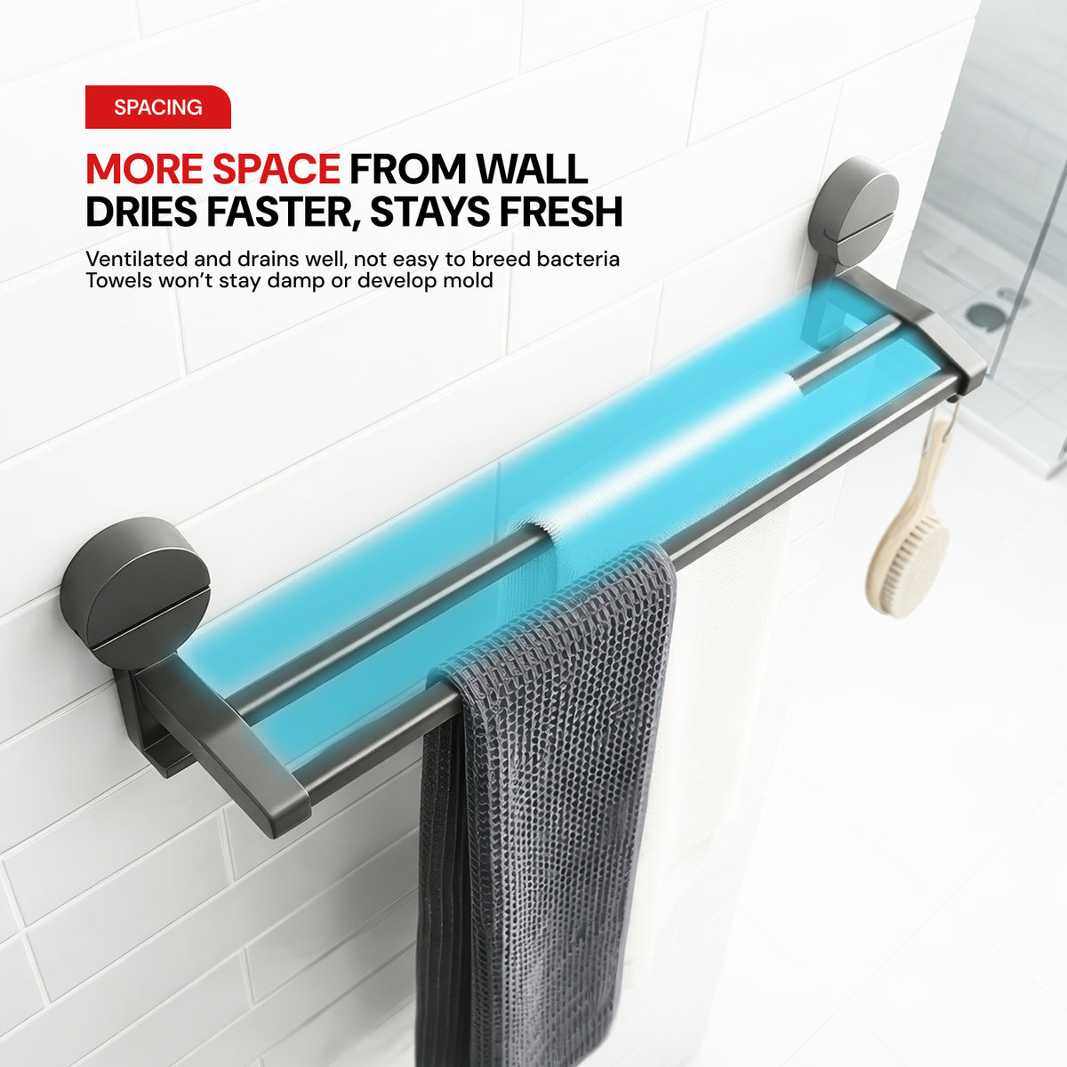 AINEXA 24-Inch Suction Double Towel Bar – Matte Grey