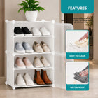 AINEXA 4-Layer Foldable Plastic Shoe Rack with Door Cover – White