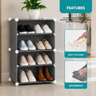 AINEXA 4-Layer Foldable Plastic Shoe Rack with Door Cover – Grey