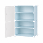 AINEXA 4-Layer Foldable Plastic Shoe Rack with Door Cover – Blue