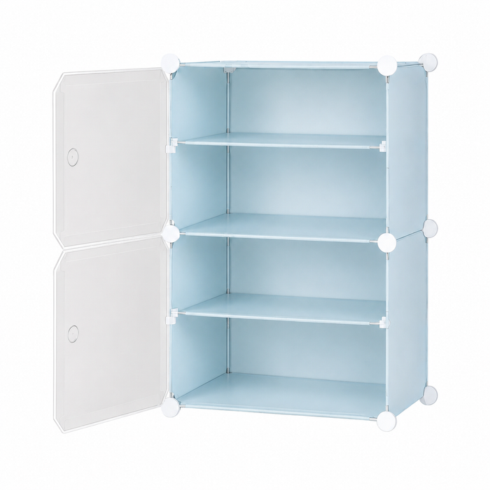 AINEXA 4-Layer Foldable Plastic Shoe Rack with Door Cover – Blue