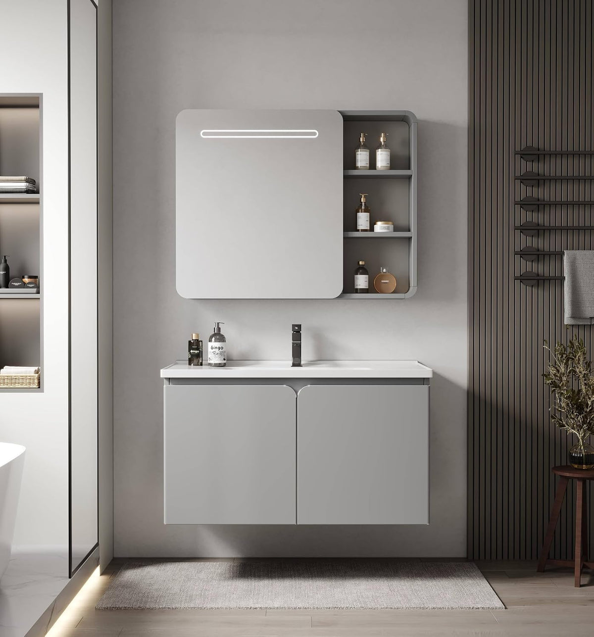 AINEXA Modern Wall-Mounted Bathroom Vanity Set with Sink & Mirror Cabinet