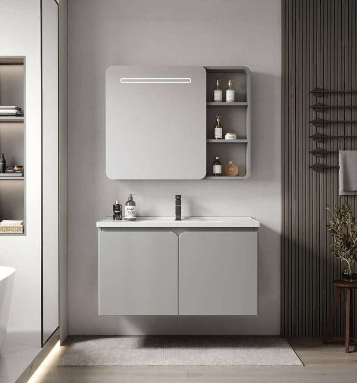 AINEXA Modern Wall-Mounted Bathroom Vanity Set with Sink & Mirror Cabinet
