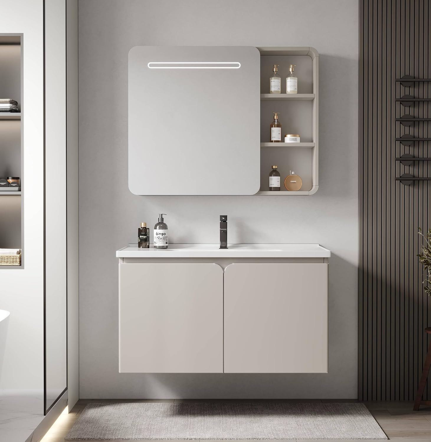 AINEXA Wall-Mounted Bathroom Vanity Set with Sink & Mirror Cabinet