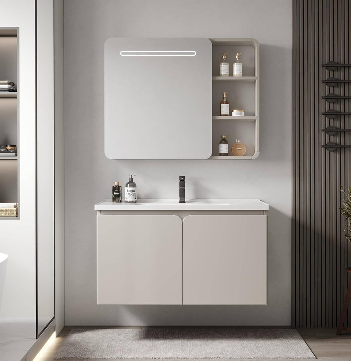 AINEXA Wall-Mounted Bathroom Vanity Set with Sink & Mirror Cabinet