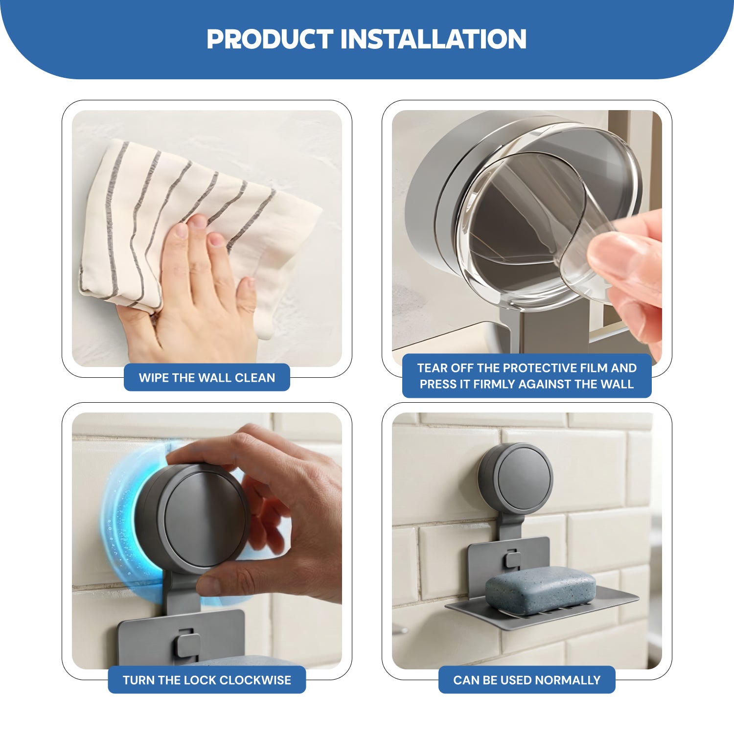 AINEXA Vacuum Suction Wall-Mounted Soap Holder – Grey