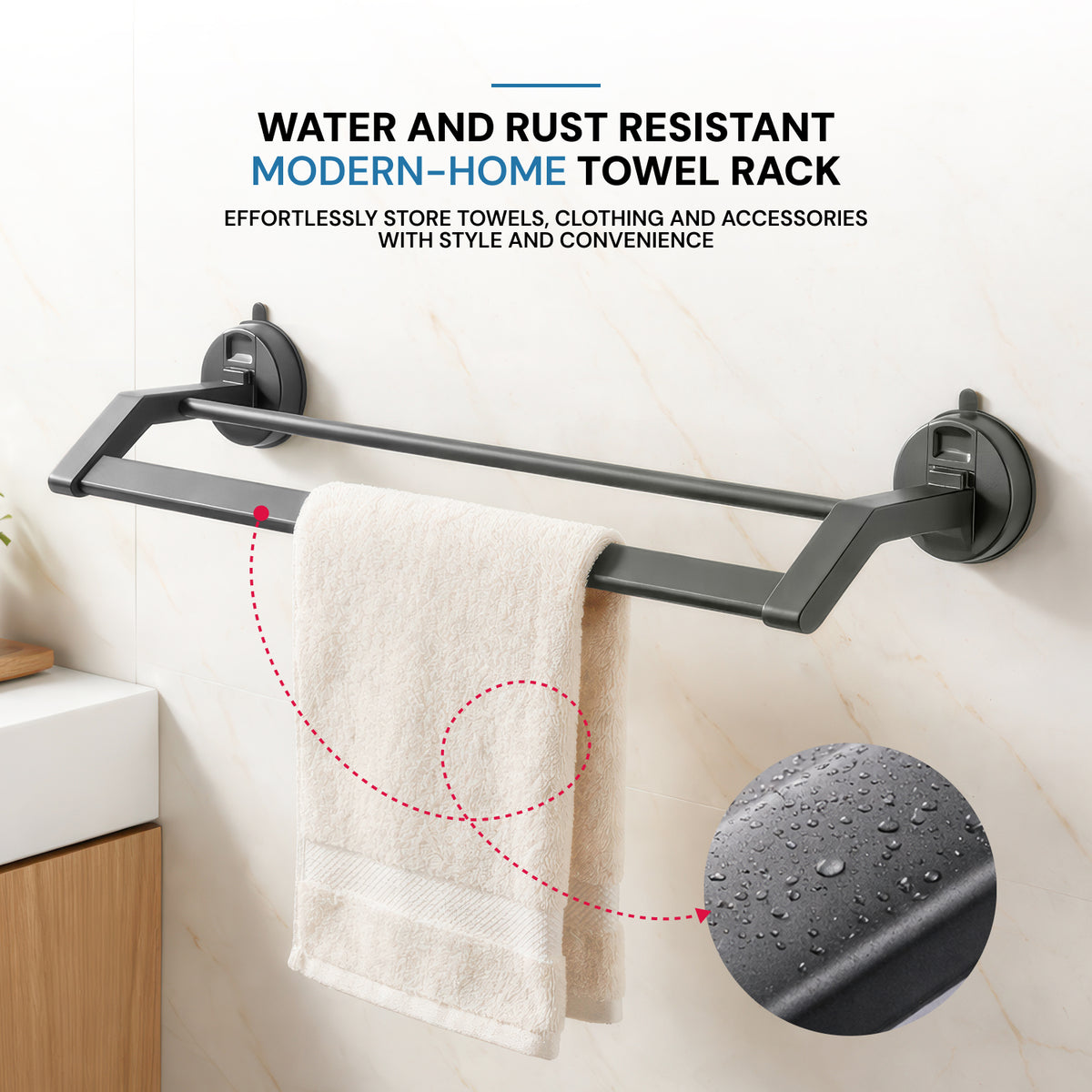 AINEXA Vacuum Suction Aluminium Towel Rack – Matte Grey