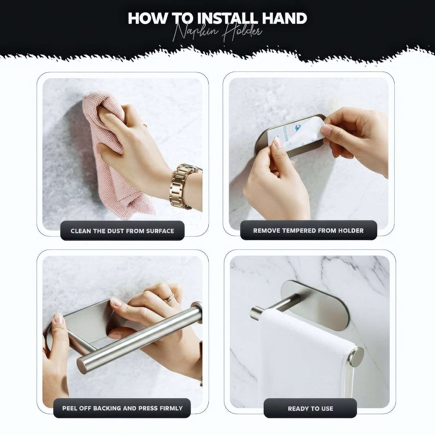 AINEXA Self-Adhesive Aluminium Hand Towel Holder – Silver
