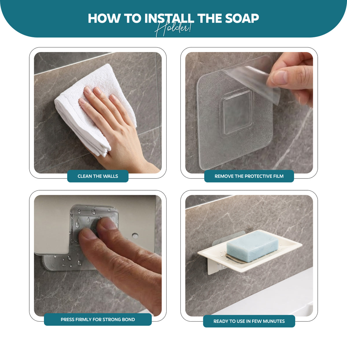 AINEXA Self-Adhesive Wall-Mounted Soap Holder with Drain Tray