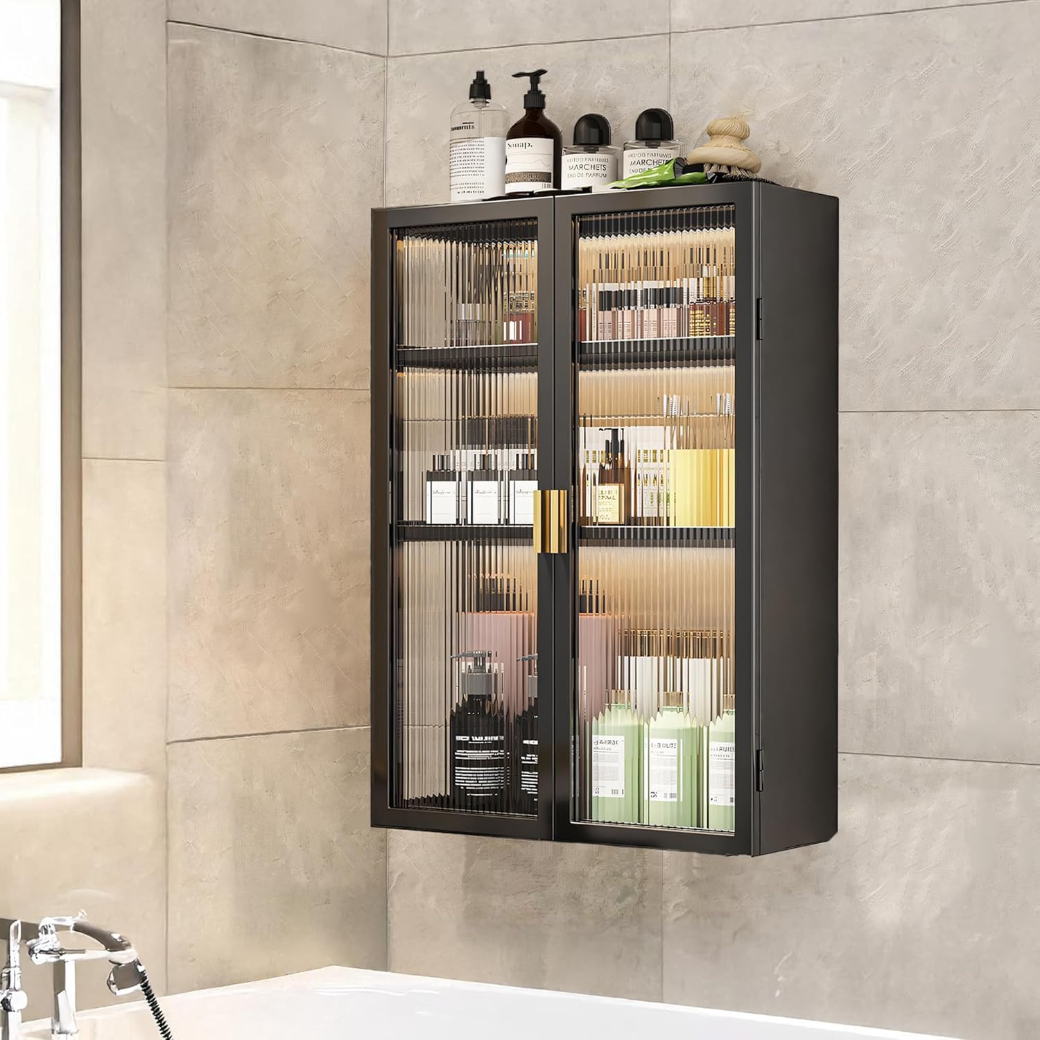 AINEXA 50 cm 3-Layer Wall-Mounted Bathroom Storage Cabinet – Black