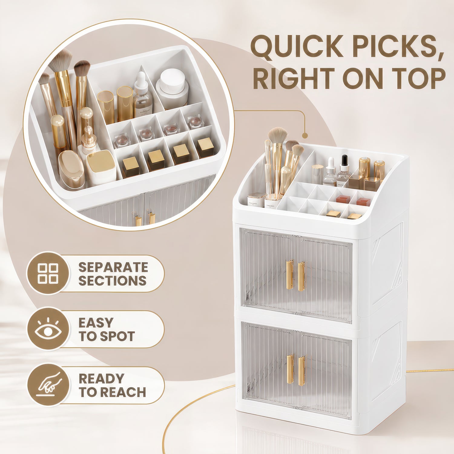 AINEXA 3-Layer Cosmetic & Makeup Organiser with Drawers – White