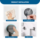 AINEXA Vacuum Suction Aluminium Towel Holder with Hooks – Matte Grey