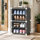 AINEXA 4-Layer Foldable Plastic Shoe Rack with Door Cover – Grey