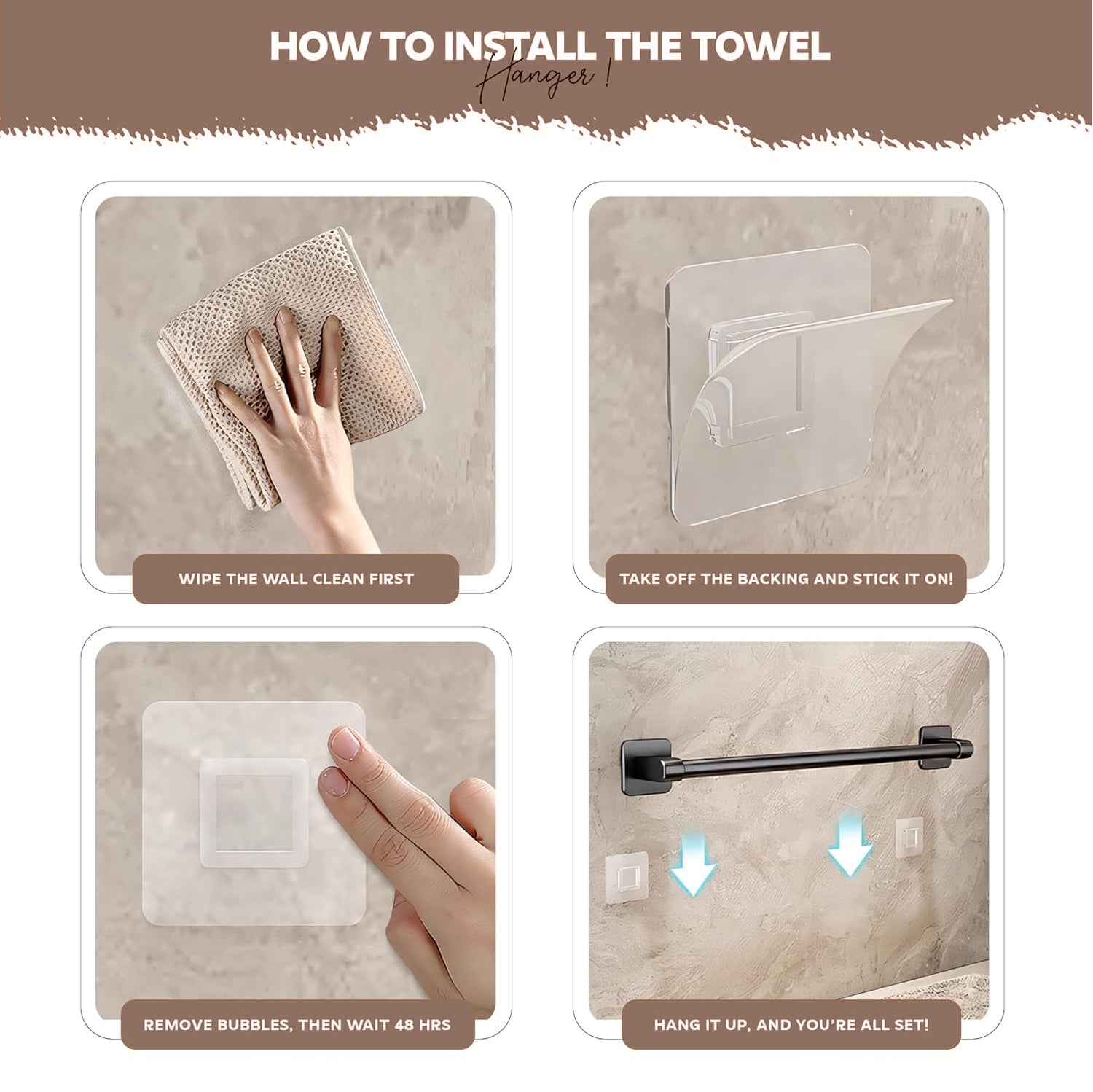 AINEXA Self-Adhesive Aluminium Towel Holder – Matte Black