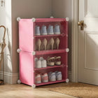 AINEXA 4-Layer Foldable Plastic Shoe Rack with Door Cover – Pink